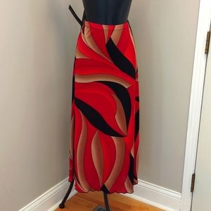 Mimo long skirt in red/tan/black